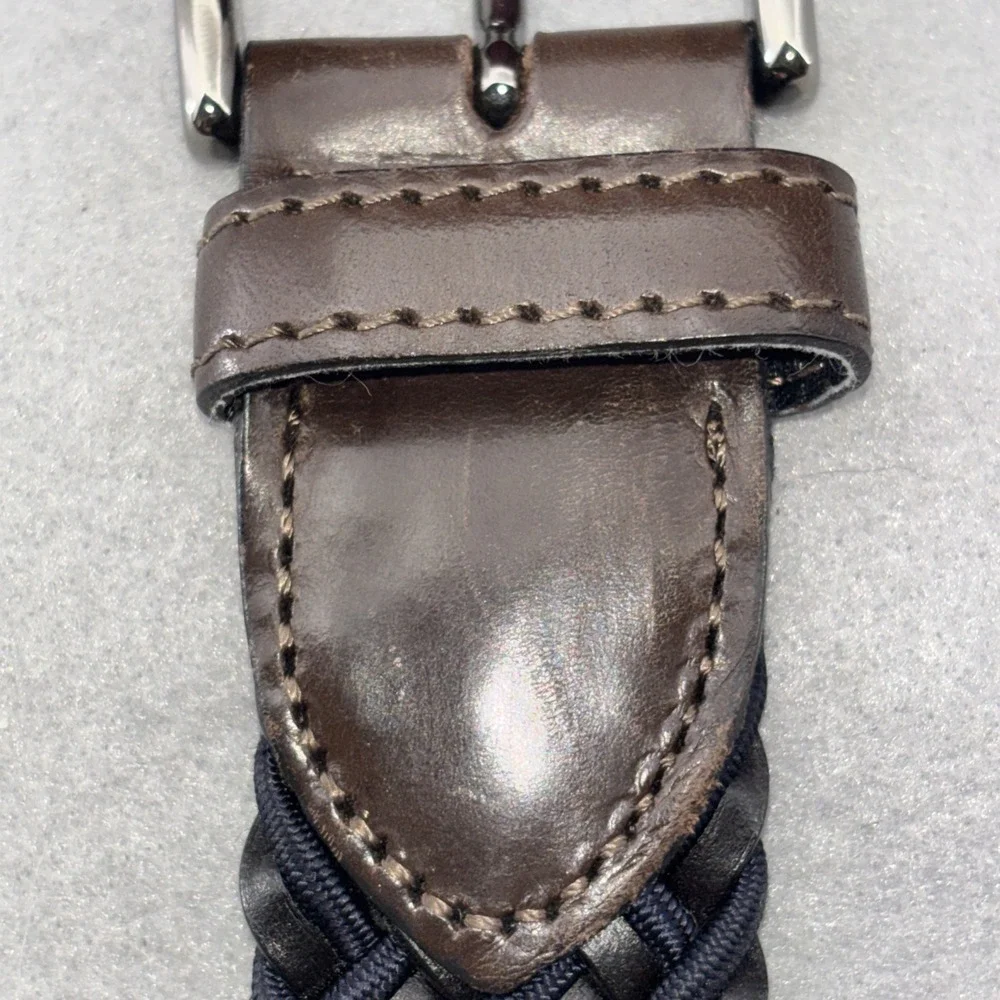 Paul & Shark Men's Braided Leather Stretch Belt Sz 115 XL (42-44) Black Blue EUC